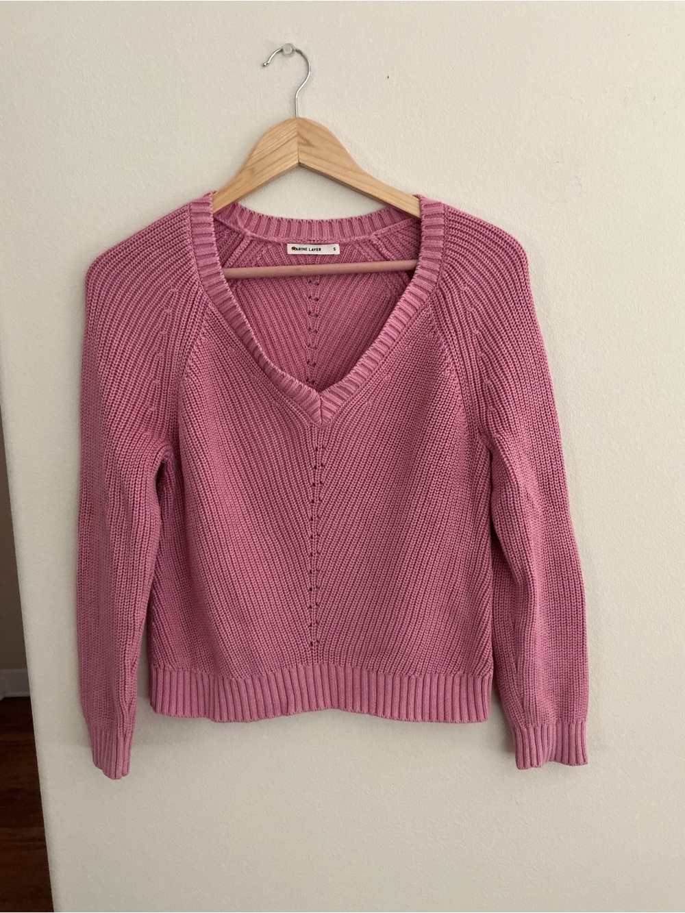 Marine Layer Ezra Rose Pink V-Neck Knit Sweater